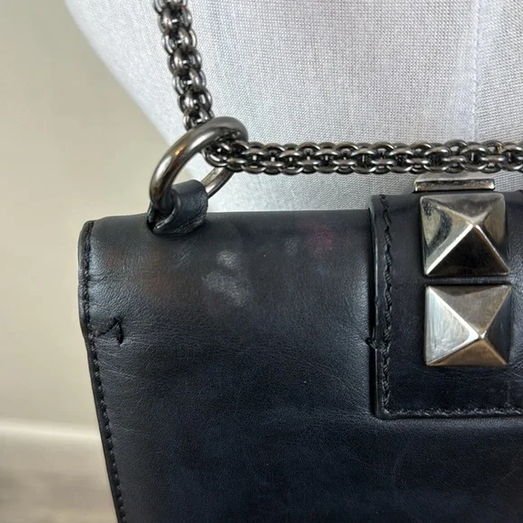 Valentino Garavani Mini Glam Lock Black Leather Studded Shoulder Bag